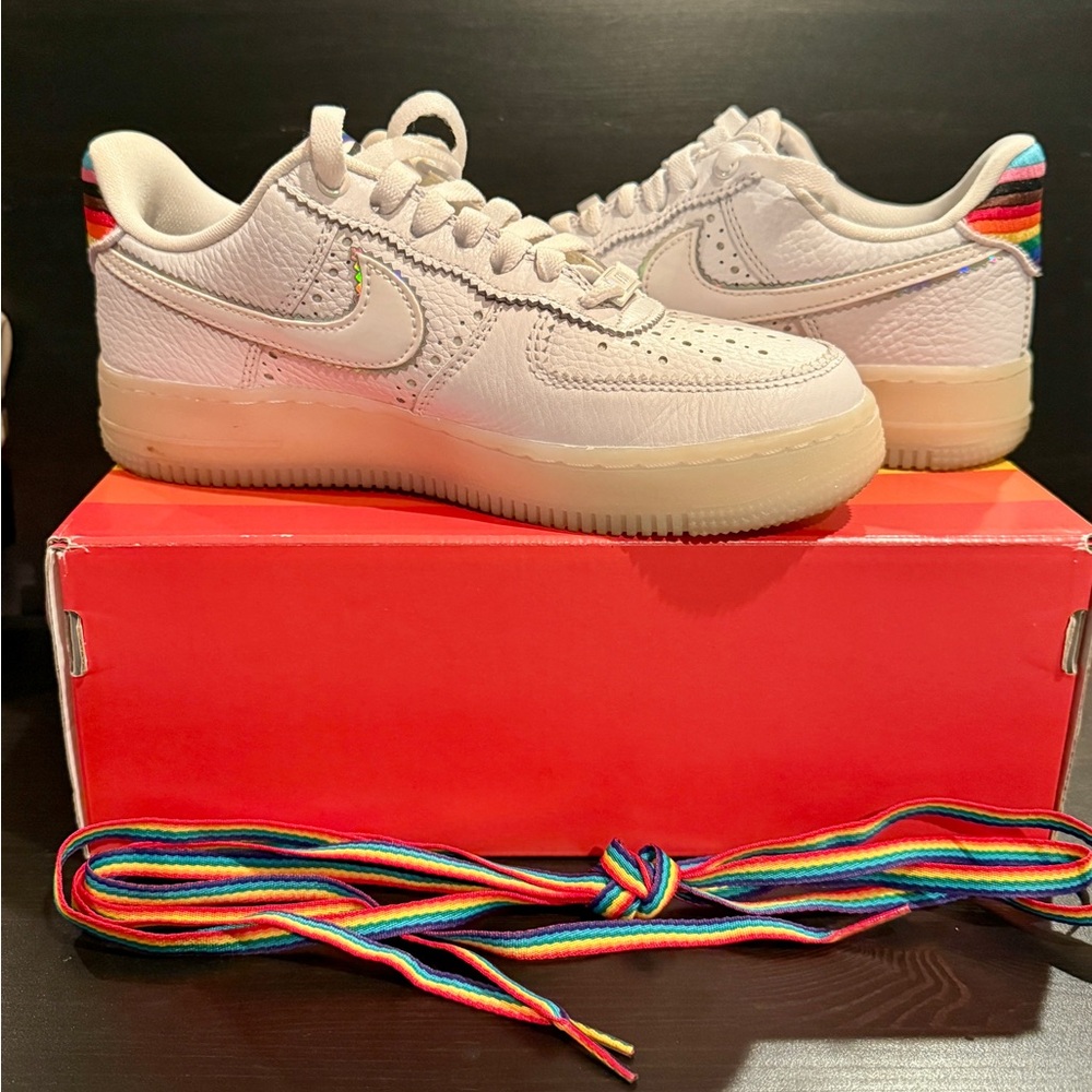 Nike Air Force 1  BETRUE White Sneakers with Rainbow Details